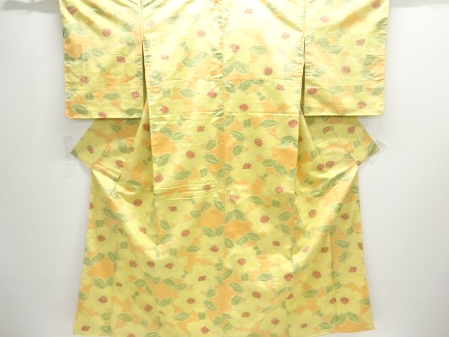 未使用品　花模様織り出し手織り紬着物